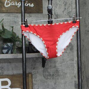 Aqua Hem Pull On Elastic Waistband Swim Bikini Bottoms Red See Measurements